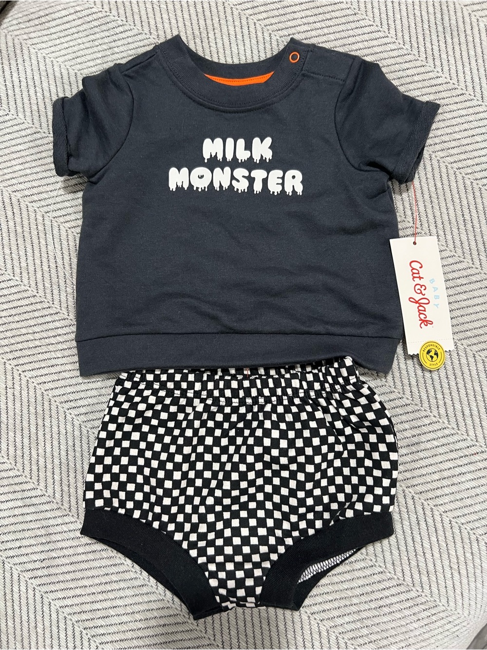 Cat & Jack Kids' 'Milk Monster' Black Tee & Checker Bloomers Set